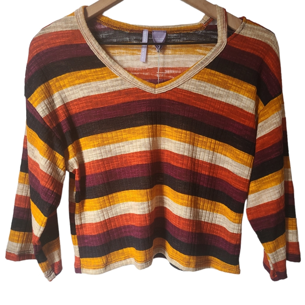 COPY - Good Luck Girl NWT Cutout Loose Crop Tee Mustard Stripe Size Large